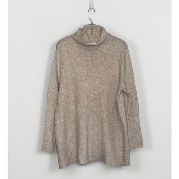 J Jill Turtle Neck Sweater Cozy Wool Cotton Blend Beige Oatmeal Tunic Warm XL - Picture 1 of 9